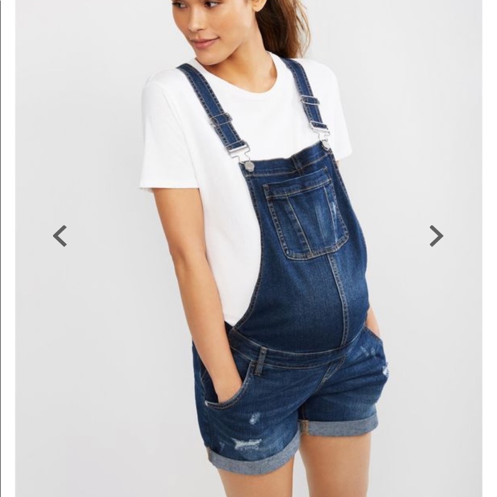 Indigo Blue Dark Blue Maternity Denim Short Overalls